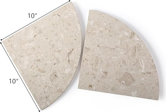Koville Italian Marble Corner Shower Shelf for Bathroom, 10'' Marble Corner Shelves for Bath, Wall Mounted Stone Corner Shower Caddy, No Drilling Adhesive Shower Shelf - Perlato Appia (2-Layer)
