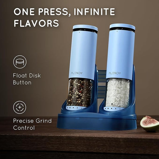 Electric Salt and Pepper Grinder Set Rechargeable, Automatic Salt and Pepper Grinder Set with Oversized Top Button, Stainless Steel Electric Salt and Pepper Shakers Set