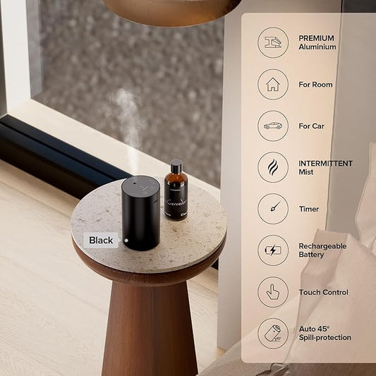 Waterless Essential Oil Diffuser for Home Aromatherapy Scent Diffuser with 3 Countdown Timer Settings or Timer-Off, 3 Mist Levels for Room Car Office, Premium Metal ADX Black and Desert Titanium 2PCs