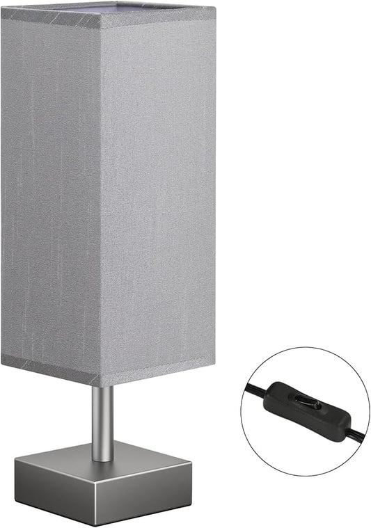 aooshine Grey Table Lamp - Bedside Lamp for Bedroom, Minimalist Nightstand Lamp with Square Fabric Shade, Desk Lamp for Kids Room Dorm
