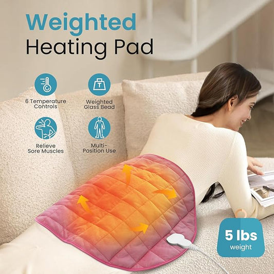 NOWWISH 5lbs Weighted Heating Pad for Women, Electric Heated Weighted Blanket with 6 Heat Settings, Timer & Auto Shut-Off, Relief for Period Cramps, Back Pain, Lap, Machine Washable, 29x24 inch, Pink