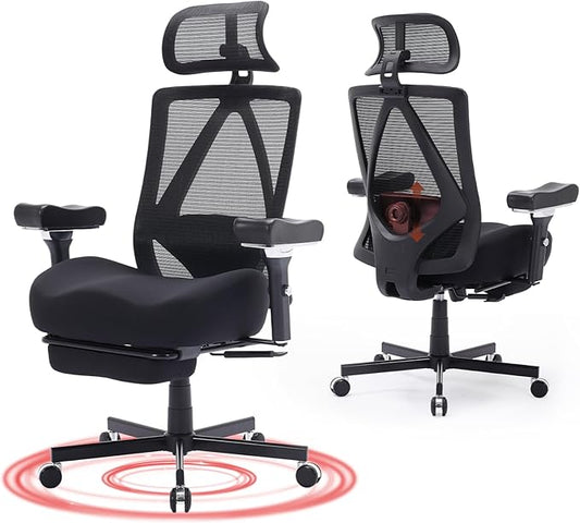 Big and Tall Office Chair 500lbs, Ergonomic Desk Chair with W Wide Thick Cushion, Executive Mesh Office Chair with Adjustable Headrest, Lumbar, Footrest, 4D Armrest Computer Task Chairs for Nap, Black