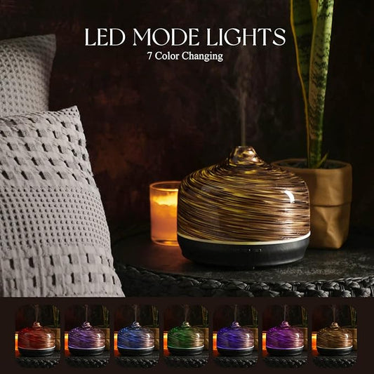 Porseme 500ml Glass Essential Oil Diffuser Aromatherapy Ultrasonic Cool Mist Humidifier 15-21 Running Hours Waterless Auto-Off Air Diffusers for Sleeping Yoga Office Working Spa and Rest (Dark Golden)