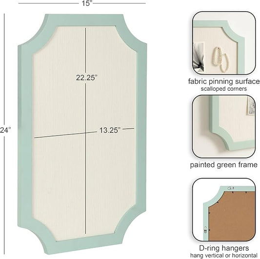 Kate and Laurel Holbrook Modern Framed Scallop Fabric Pinboard, 15 x 24, Green, Transitional Scalloped Bulletin Board for Use as Vision Board or Wall Organization