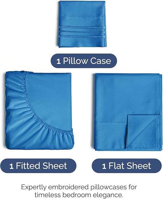 Twin Size 3 Piece Sheet Set - Comfy Breathable & Cooling Bed Sheets Set - Hotel Luxury Bedding for Women, Men, Kids, Teens, Boys & Girls - Deep Pockets, Soft and Wrinkle Free - Oeko-Tex - Royal Blue