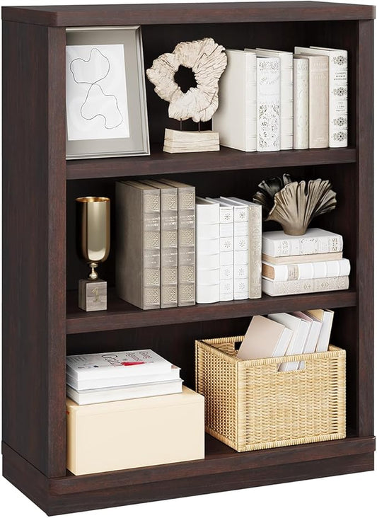 Rresyet 3 -Tier Bookcase and Book Shelf, 31” Wide Bookshelves, Wooden Bookcase Display Storage for Home Office, Living Room and Study Room (Cherry)