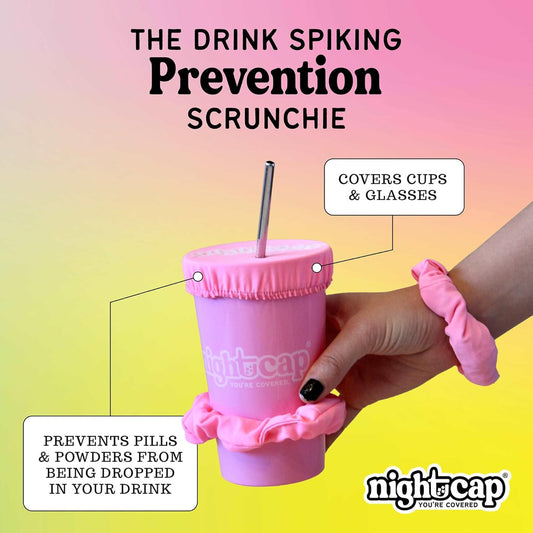 NightCap Drink Cover Scrunchie, Anti Spiking Drink Protector, Reusable Cup Cover for Bars, Festivals, Concerts, College Parties & Travel, Hidden Drink Safety Cover for Women, Shark Tank, Hair Tie