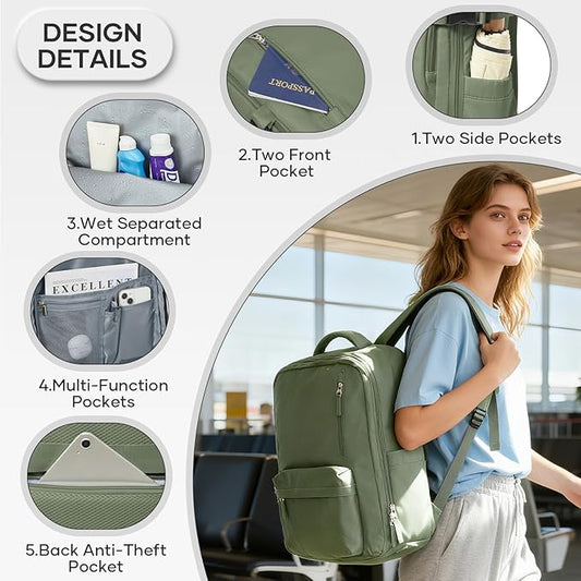 Vacuum Compression Backpack, Travel Vacuum Backpack with Electric Vacpack Pump, Flight Approved Carry On Personal Item Suitcase Luggage for Men Women, Green