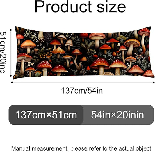 Microfiber Body Pillow Cover with Hidden Zipper,Comfortable Fabric,Floral Print Pattern Body Pillow Case,Lightweight and Breathable,The Size is 20 "X 54"(Mushroom-20)