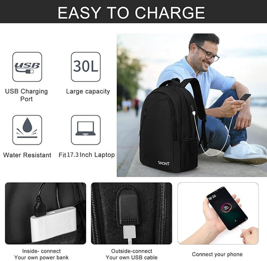 SMONT Large Laptop Backpack for Men, 17" Mens Business Bookbag for Computer Office Tech Commuter Work Black