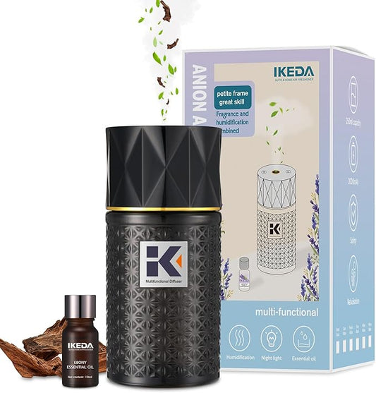 Ikeda Wireless Essential Oil Diffuser, Mini Negative Ion Mist Humidifier with Night Light & Auto Shut-Off, 250mL Ebony Scent for Room, Home, Car&Office