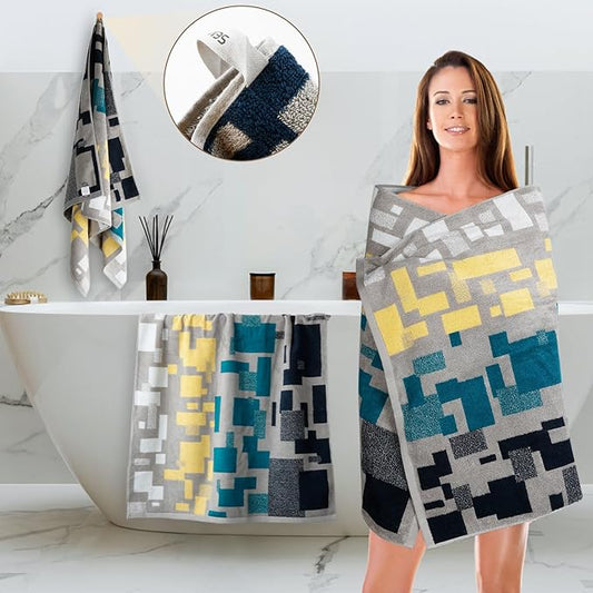 SEMAXE 4-Pack Luxury Bath Towels for Bathroom, 100% Cotton, Soft, Absorbent, and Quick-Drying, 55"x27", Impression, Perfect for Hotels, Gyms, and Spas