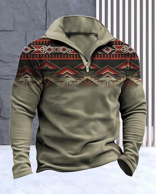 Western Sweatshirts for Men Aztec Cowboy Vintage Graphic Fleece Hoodie Mens Quarter Zip Pullover Country Jacket