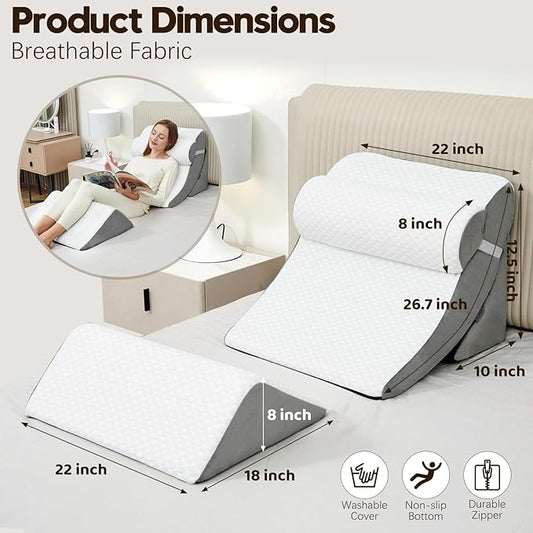 4pcs Wedge Pillow Set,Wedge Pillows for Back Pain Relief and Leg Pain,Wedge Pillow for Legs Swelling,Back Support, Post Surgery Recovery