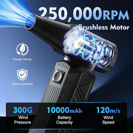 WHATOOK Compressed Air Duster: 180000RPM Air Blower with Stepless Speed Regulation Mode, Electric Air Duster with Brushless Motor, Air Duster for Keyboard, Computer, Car and Home Cleaning(Black)