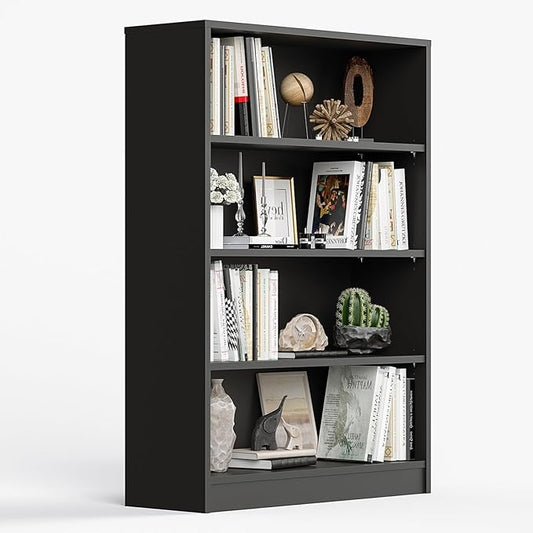 Farini 4 Shelf boockase Display Bookcase Freestanding Wooden Bookshelves for Home Office Living Room,48 Inch Height,Black