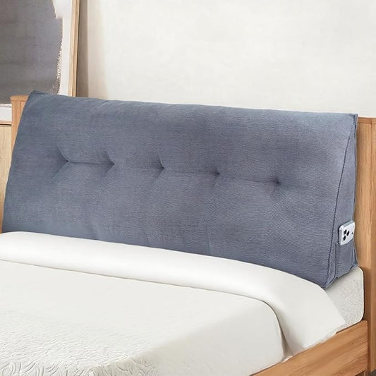 Headboard Pillow Full Bed Wedge Pillow for Dorm, Daybed, Back Support, Sitting Up, Reading, Relaxing, Dark Grey