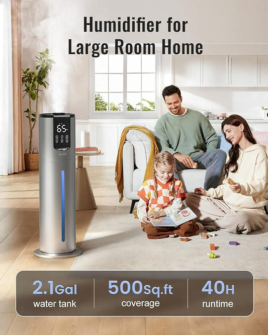 8L Humidifiers for bedroom, Humidifiers large room up to 500 sq ft, Easy to Clean Humidifier with Washable Parts, Ultrasonic Cool Mist Humidifier for Home Plants Baby Nursery Office, Grey