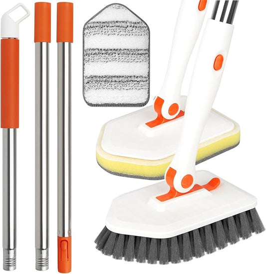 Long Handled Scrub Brush for Shower,3-in-1 Cleaning Brushes with 3 Different Function Cleaning Heads Brush for Shower Cleaning Bathroom Kitchen Walls Tub Tile