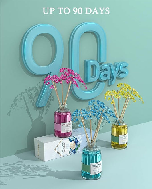MIZZEO Reed Diffuser Set, Ocean Beach 6.76 fl oz Highly Scented Room Diffuser Home Fragrance Essential Oil Reed Flower Diffuser, House Bedroom Office Decor & Gifts