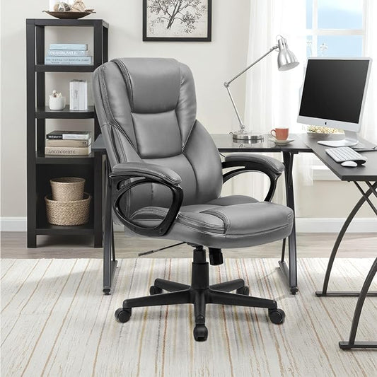 Furmax Office Executive Chair High Back Adjustable Managerial Home Desk Chair, Swivel Computer PU Leather Chair with Lumbar Support (Gray)