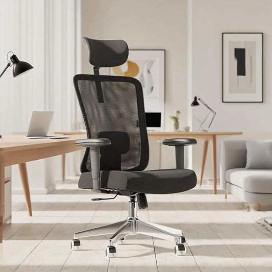 Ergonomic Office Chair, Mesh Desk Chair with Adjustable Headrest and 2D Armrest,Computer Chairs with Lumbar Support, Big and Tall Office Chair 400lbs, Large (01black)