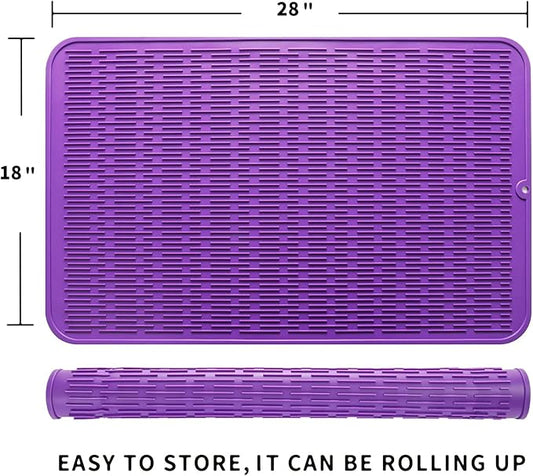 Silicone Dish Drying Mat for Multiple Usage,Easy clean,Eco-friendly,Heat-resistant Silicone Mat for Kitchen Counter or Sink,Refrigerator or Drawer Liner Purple 3XL 28 inches x 18 inches