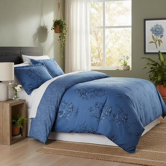 Southshore Fine Living, Inc. Boho Paisley Duvet Cover Twin/Twin XL Set - Premium Quality Microfiber Twin Boho Bedding Sets, Easy Care - 1 Twin Duvet Cover, 1 Sham - Harmony Blue