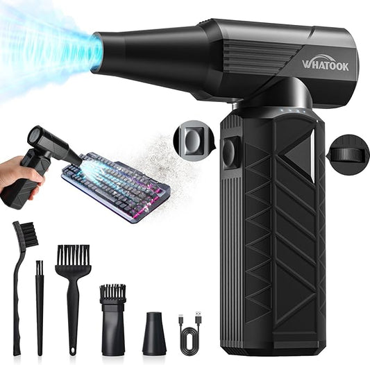 WHATOOK Compressed Air Duster: 180000RPM Air Blower with Stepless Speed Regulation Mode, Electric Air Duster with Brushless Motor, Air Duster for Keyboard, Computer, Car and Home Cleaning(Black)