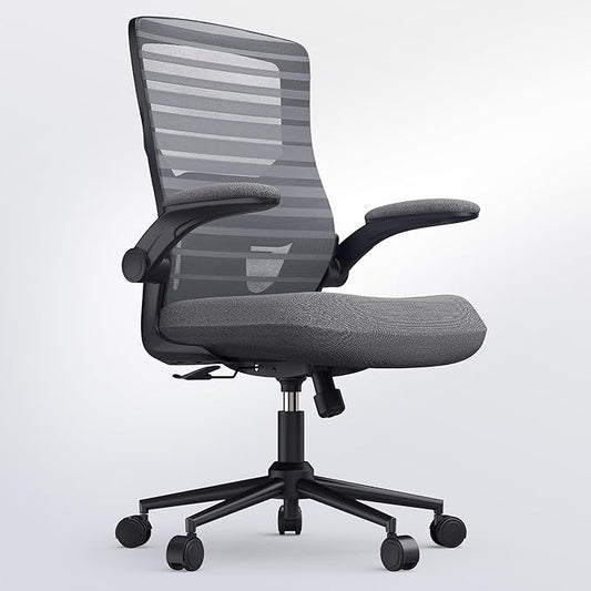 Office Desk Chair for Long Hours & Lower Back Pain Relief – 4“ Thick Molded Foam Cushion, Enhanced Lumbar Support, Padded Flip-up Armrests, Dark Gray