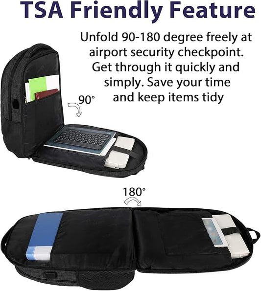 MATEIN 17 Inch Backpack for Men, Professional Work Office Laptop Backpack with USB Charging Port & Trolley Sleeve, Water Resistant Large College Daypack Travel Carry On, Black Grey