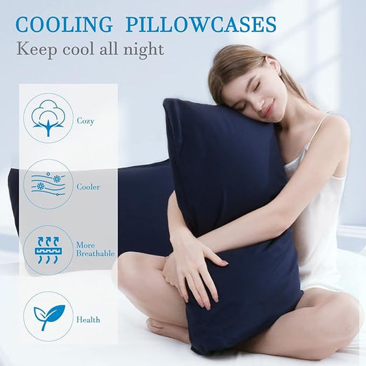 Avolare 2 Pack Pillowcases, Cooling Pillow Case Standard Size with Envelope Closure, Breathable Machine Washable Pillow Covers for Hot Sleepers, Night Sweats - Navy Blue (20"x26") Imported