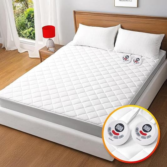 Heated Mattress Pad King,Dual Controller Electric Mattress Pad with Preheat Functions,Bed Warmer with 12 Heat Settings & 1-12 Hours Auto Shut Off, Machine Washable(78"x80",White)