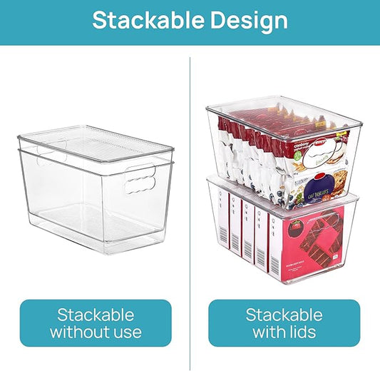 Vtopmart 2 Pack Clear Stackable Storage Bins with Lids, Large Plastic Containers with Handle for Pantry Organizer and Storage,Perfect for Bathroom,Cabinet,Kitchen,Fridge,Closet Organization