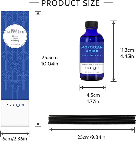Reed Oil Diffuser Set, Fragrance Diffuser - Floral Notes, Vanilla, Cinnamon & Amber, Includes 6 Rattan Scented Sticks Diffuser Reeds, Home & Office Decor, 110ml/3.7oz