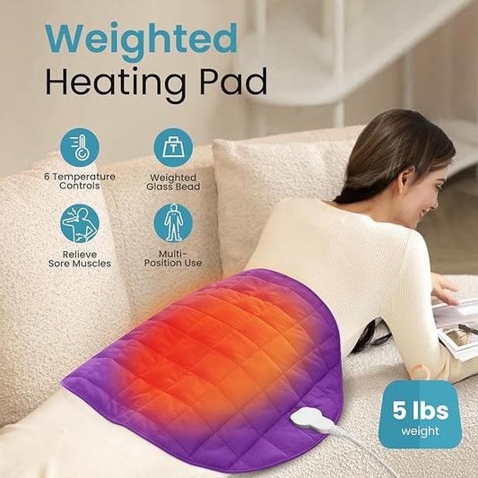 NOWWISH 5lbs Weighted Heating Pad for Women, Electric Heated Weighted Blanket with 6 Heat Settings, Timer & Auto Shut-Off, Relief for Period Cramps, Back Pain, Lap, Machine Washable, 29x24 inch Purple