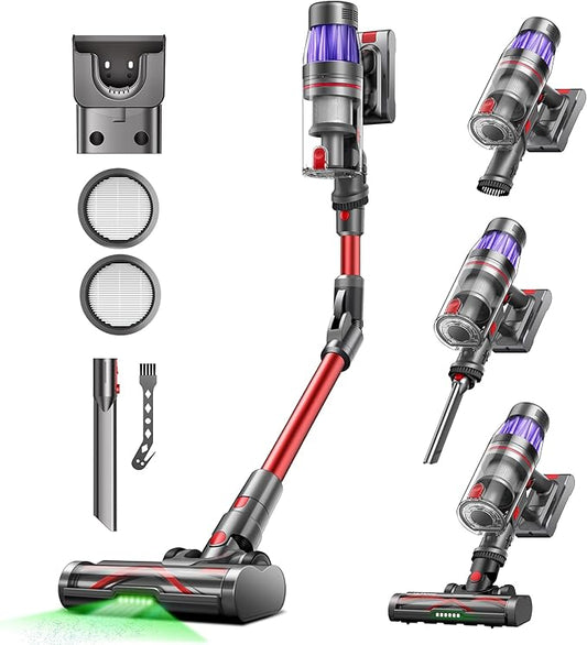 Ultenic Cordless Vacuum Cleaner, 550W/50Kpa, 60Mins Runtime, Stick Vacuum Cordless with 180°Bendable Wand, Anti-Tangle Brush, Vacuum Cleaners for Home/Pet Hair/Carpet/Floor (Red)