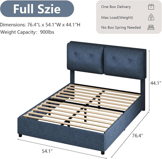Full Size Bed Frame with Headboard, Cloud Boucle Upholstered Bed Frame, Modern Soft Style, Adjustable Headboard, No Box Spring Needed, Easy Assembly, Blue