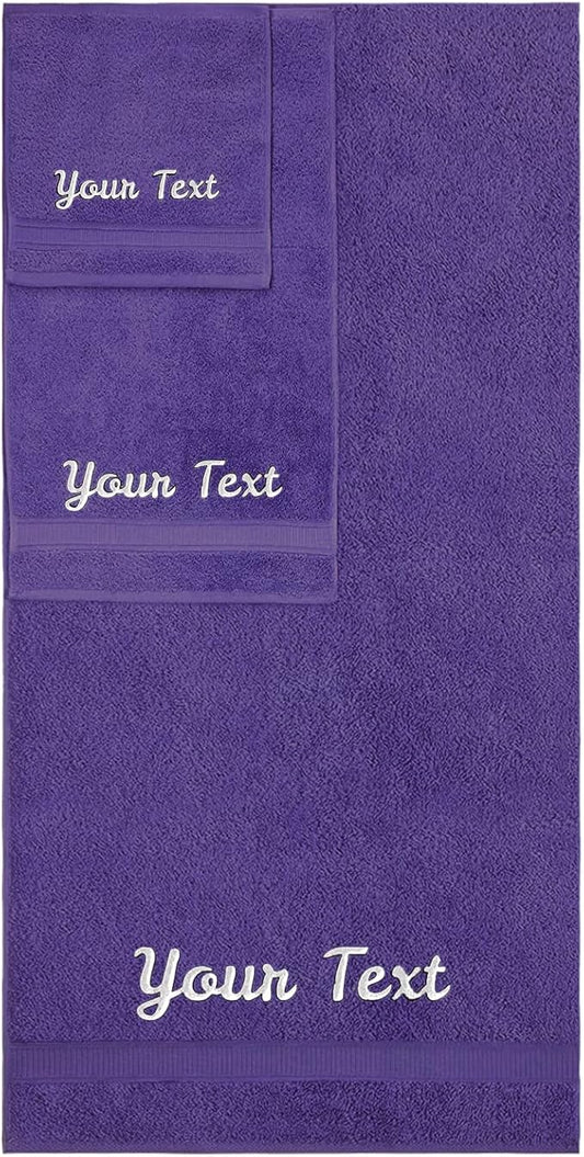 Personalized Towels, Hotel & Spa Quality, Super Soft, Highly Absorbent, Bathroom Sets, 100% Cotton Monogrammed towels 3 Piece Towel Set, Includes 1 Bath Towels, 1 Hand Towels, 1 Washcloths, Purple