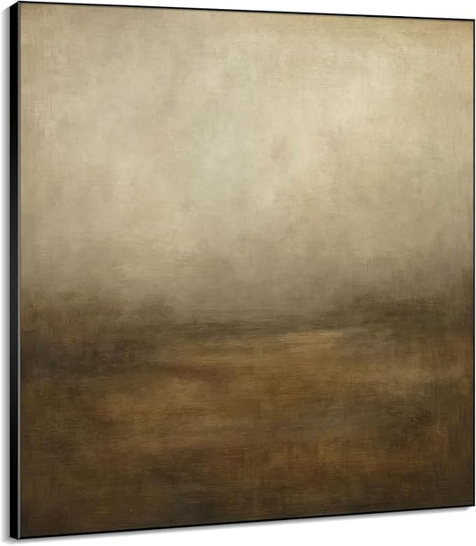 36"x36" Large Framed Wall Art - Soft Morning Field Warm Neutral Abstract Landscape (Frame Assembly Required)