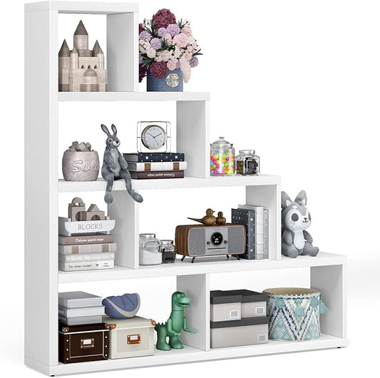 Tangkula 6 Cubes Bookshelf, Freestanding 6-Cube Stepped Etagere Bookcase, L Shaped Ladder Corner Open Bookshelf, Wood Storage Display Shelf for Living Room Home Office, 61 x 11.5 x 64 Inch (White)