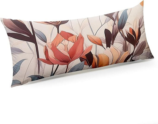 Microfiber Body Pillow Cover with Hidden Zipper,Comfortable Fabric,Floral Print Pattern Body Pillow Case,Lightweight and Breathable,The Size is 20 "X 54"(Tulip-18)