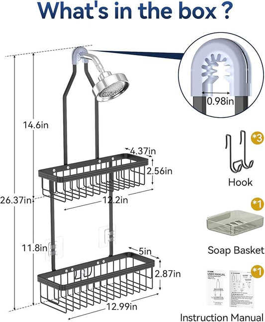 YASONIC Shower Caddy Hanging, Never Rust Shower Organizer Hanging, Aluminum Shower Racks for Inside Shower with Hooks for Razor, Bathroom Organizers and Storage with Soap Holder, Black