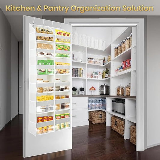 HOMELUX THEORY UPGRADED Over The Door Organizer Hanging - 100D EXTRA THICK & 50lbs HUGE CAPACITY 6 Large Front & 12 Side Pockets, Over The Door Shoe Organizer, Hanging Closet Organizer (Ivory, XL)