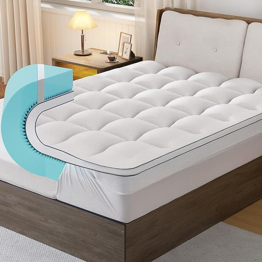 4 Inch Memory Foam Mattress Topper King Size - Dual Layer 3 Inch Cooling Gel Memory Pad and 1 Inch Pillow Top Mattress Cover for Back Pain - 78" x 80" x 4"
