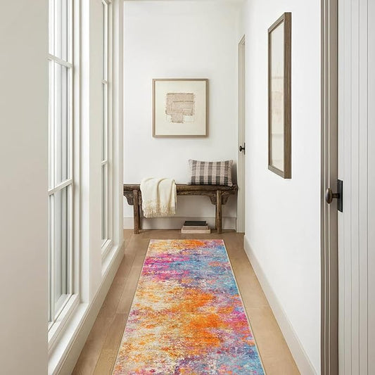 Lahome Modern Abstract Runner Rug - 2x7 Colorful Rug Runners for Hallways Non Slip Laundry Room Rug Washable Carpet Runner, Rainbow Soft Non Skid Indoor Runner for Bedroom Kitchen Bathroom
