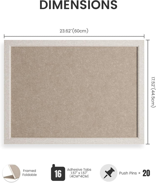 Foldable Cork Board Alternative, Felt Bulletin Board 24" x 18" Oatmeal Frame with 16 Adhesive Tabs, Pin Board for Home Office, Classroom, Entryway, Kitchen Wall Decor—Deep Camel