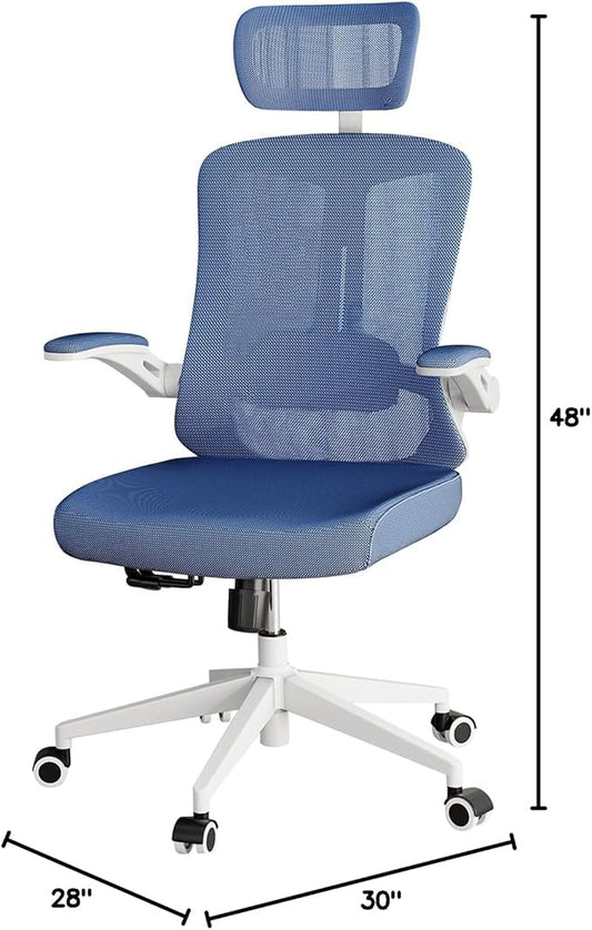 Ergonomic Office Chair - 400LB Comfy Desk Chairs with Adjustable Headrest and Lumbar Back Support, Mesh Computer Chairs with Wheels and Arms for Home Office, Study (669Blue-With Headrest)