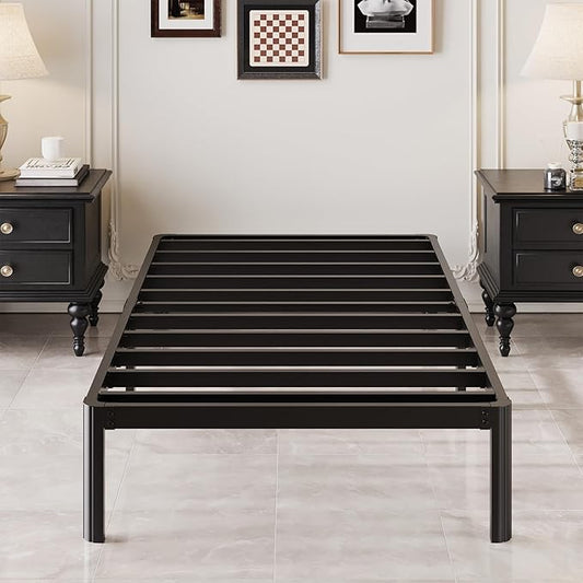 12 Inch Twin Bed Frames with Rounded Corner Legs, 1000 LBS Heavy Duty Metal Twin Platform Bed Frame with Steel Slats Support, No Box Spring Needed, Noise Free, Easy Assembly