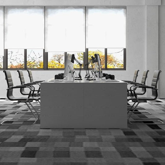 Black Office Desk Chair No Wheels Set of 6 PU Leather Computer Chairs Mid Back Guest Chairs for School Reception Conference Waiting Room, Black